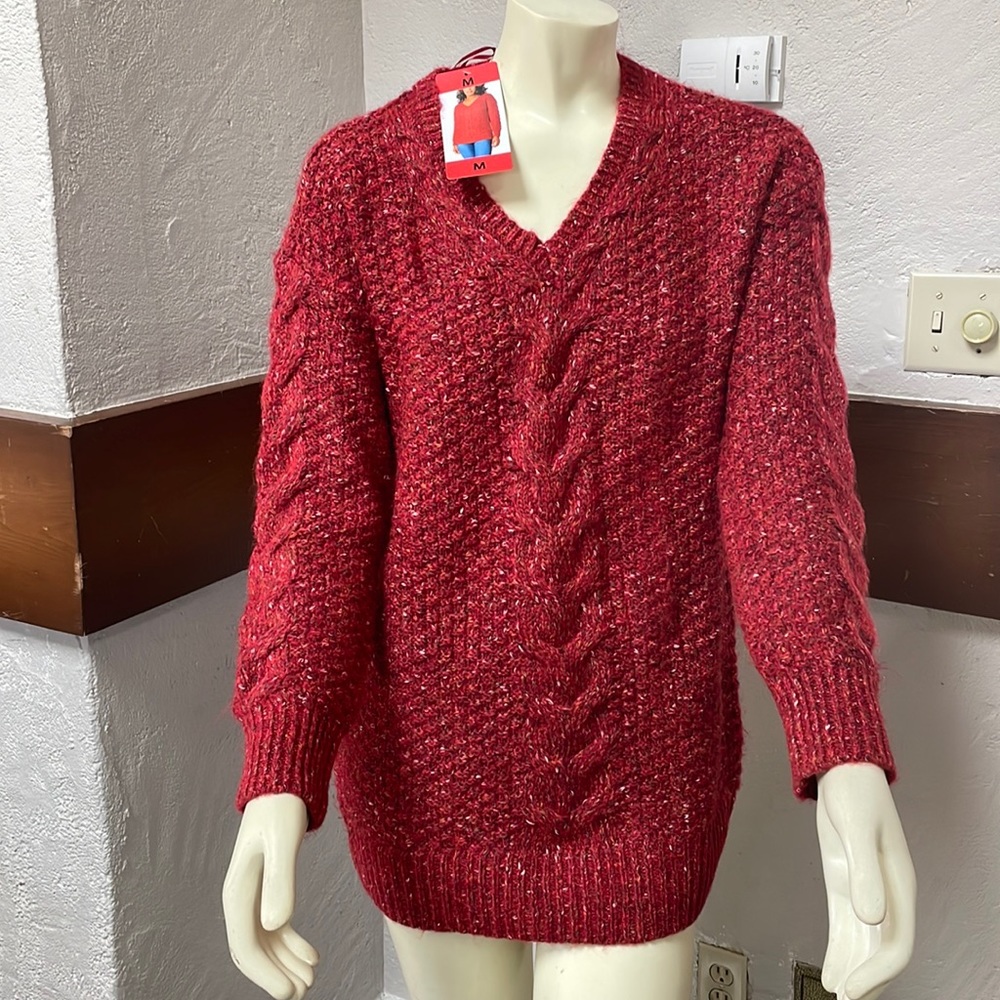 Adrienne Vittadini - knit V neck pullover sweater - Picture 1 of 6